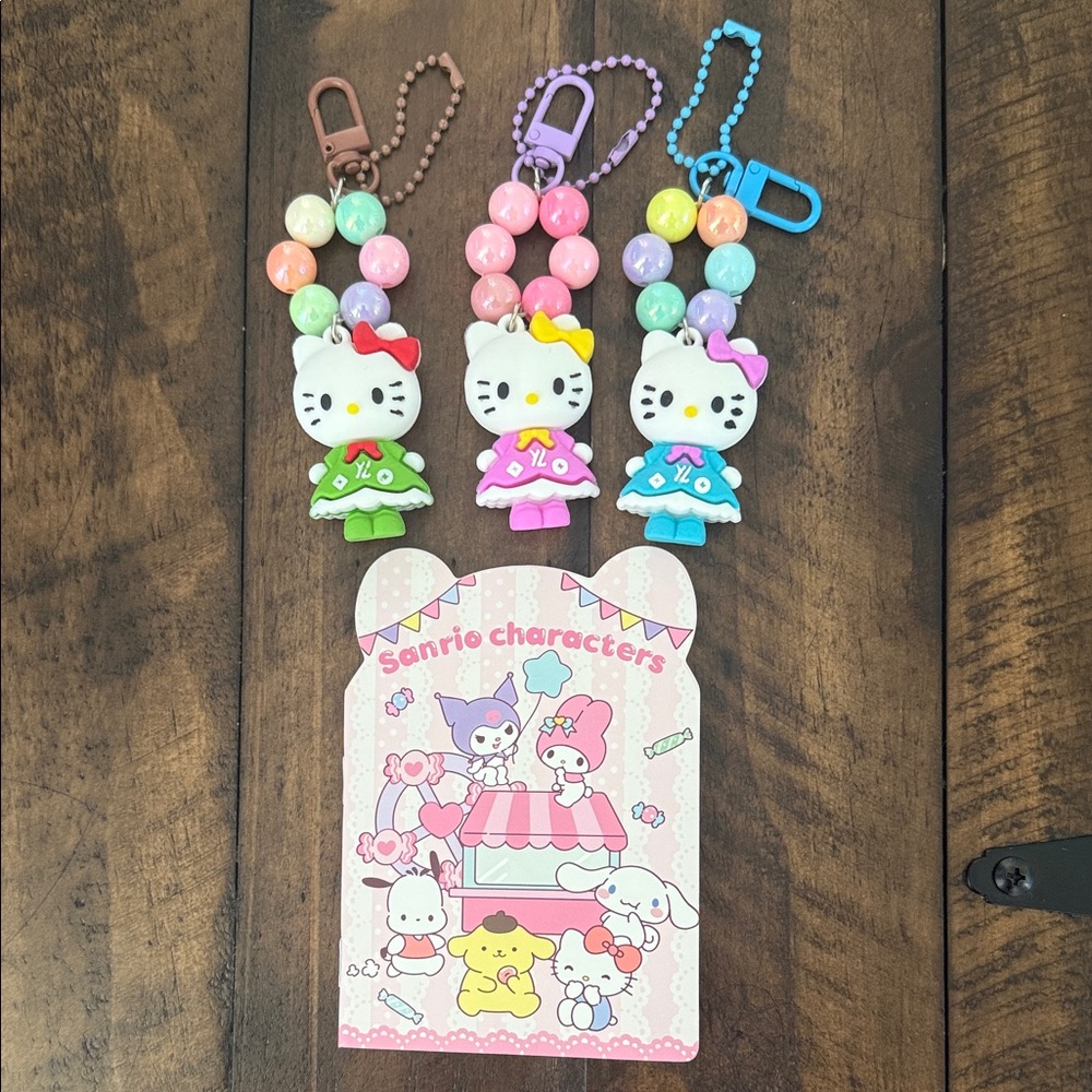 Hello Kitty Keychain Set - Green, Pink, Blue